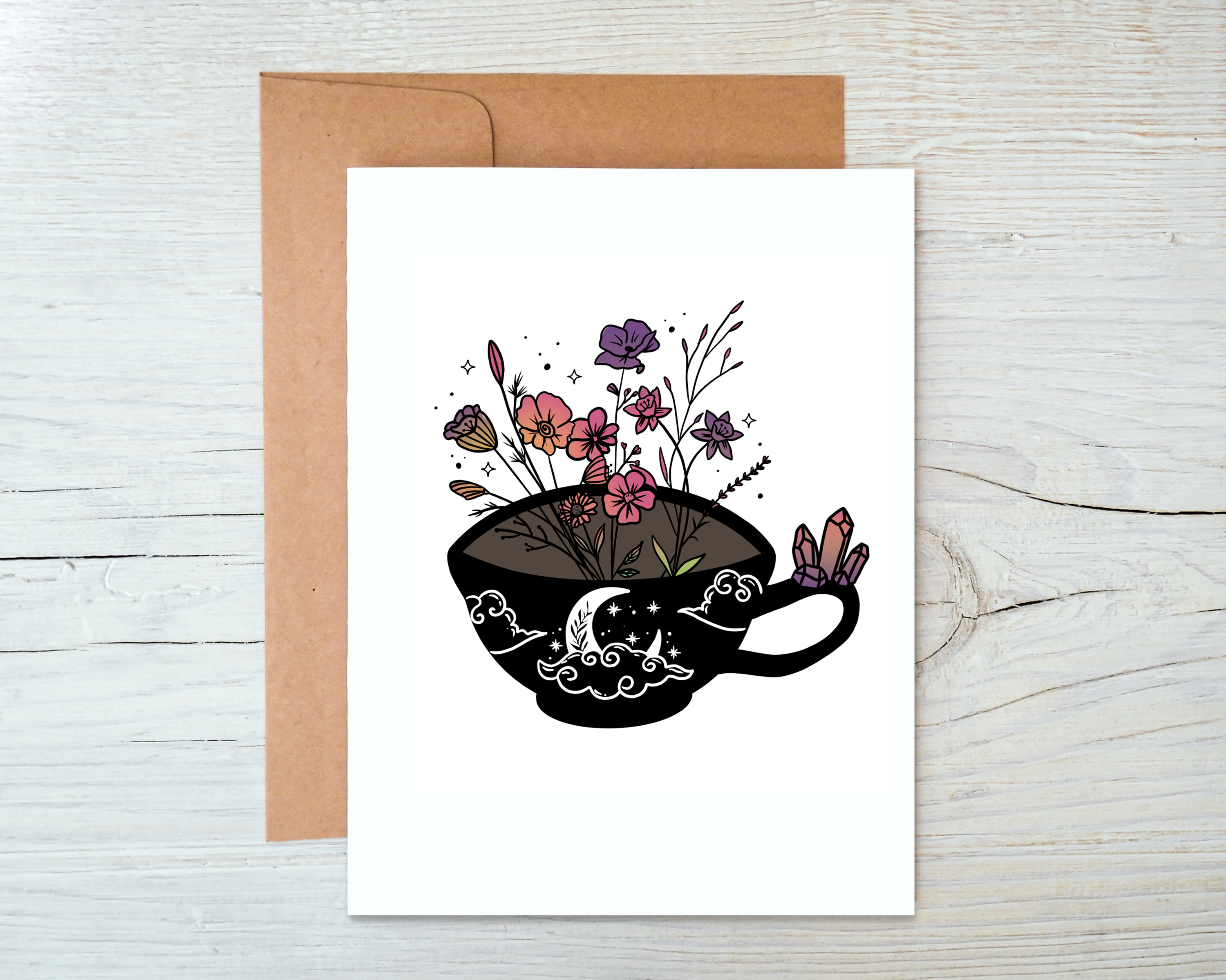 You Are Tea riffic Greeting Card with a charming tea-themed design, featuring a Kraft brown envelope and a protective sleeve.