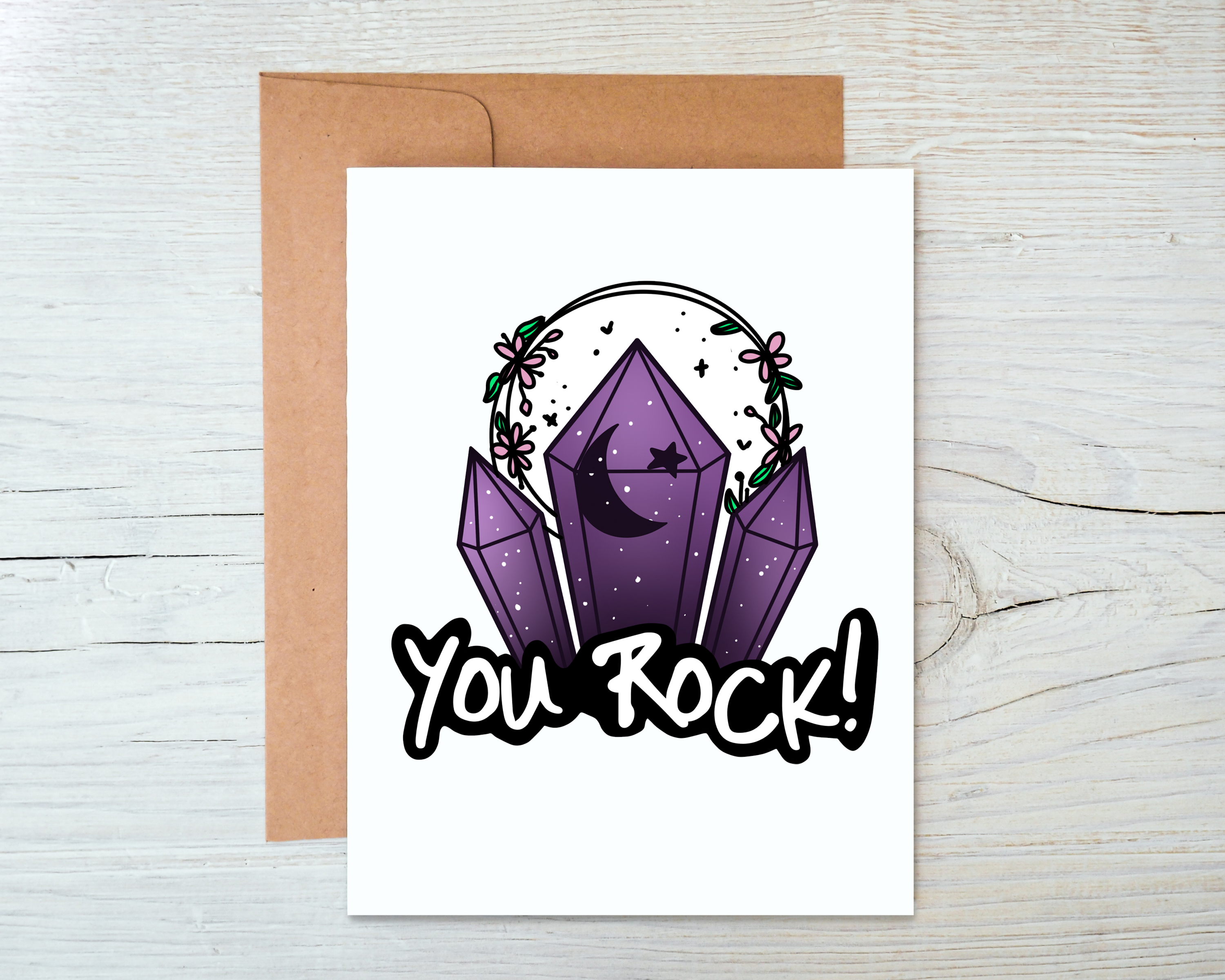 You Rock Greeting Card displayed with Kraft brown envelope, featuring a simple yet elegant design.