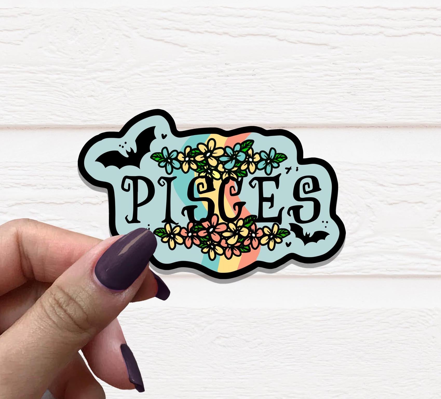 Zodiac Pisces Vinyl Sticker featuring a vibrant design on matte vinyl, ideal for personalizing various items.