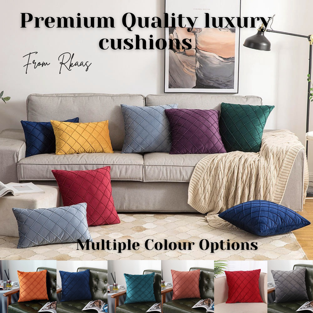 A set of 3D pattern velvet cushion covers in geometric design, measuring 43x43cm, showcasing a luxurious texture and vibrant colors.