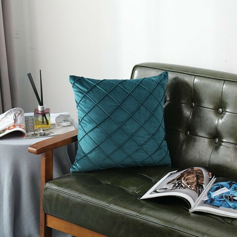 A set of 3D pattern velvet cushion covers in geometric design, measuring 43x43cm, showcasing a luxurious texture and vibrant colors.