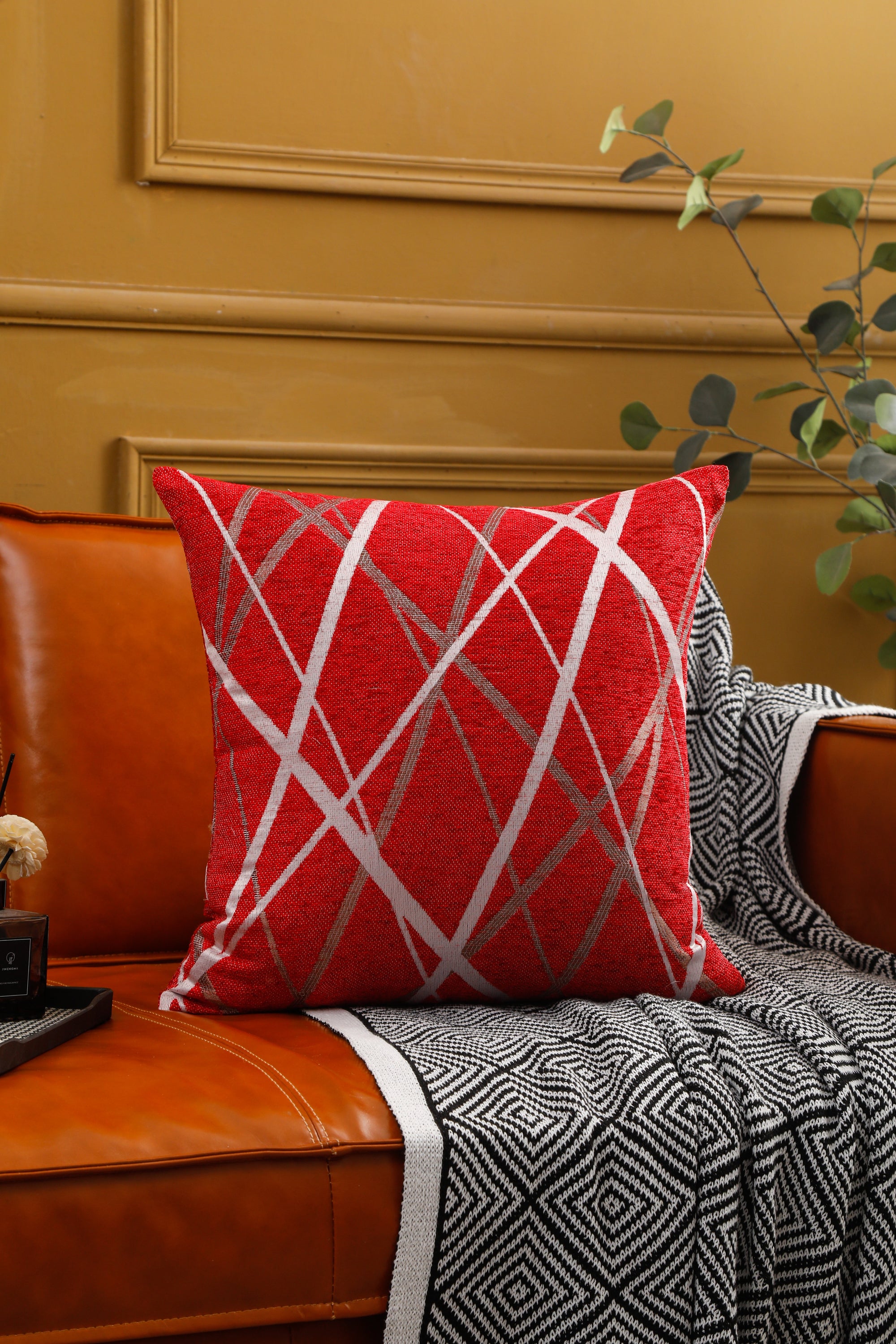 Abstract Lines Geometric Pattern Chenille Cushion Covers in a stylish living room setting, showcasing their modern design and soft texture.