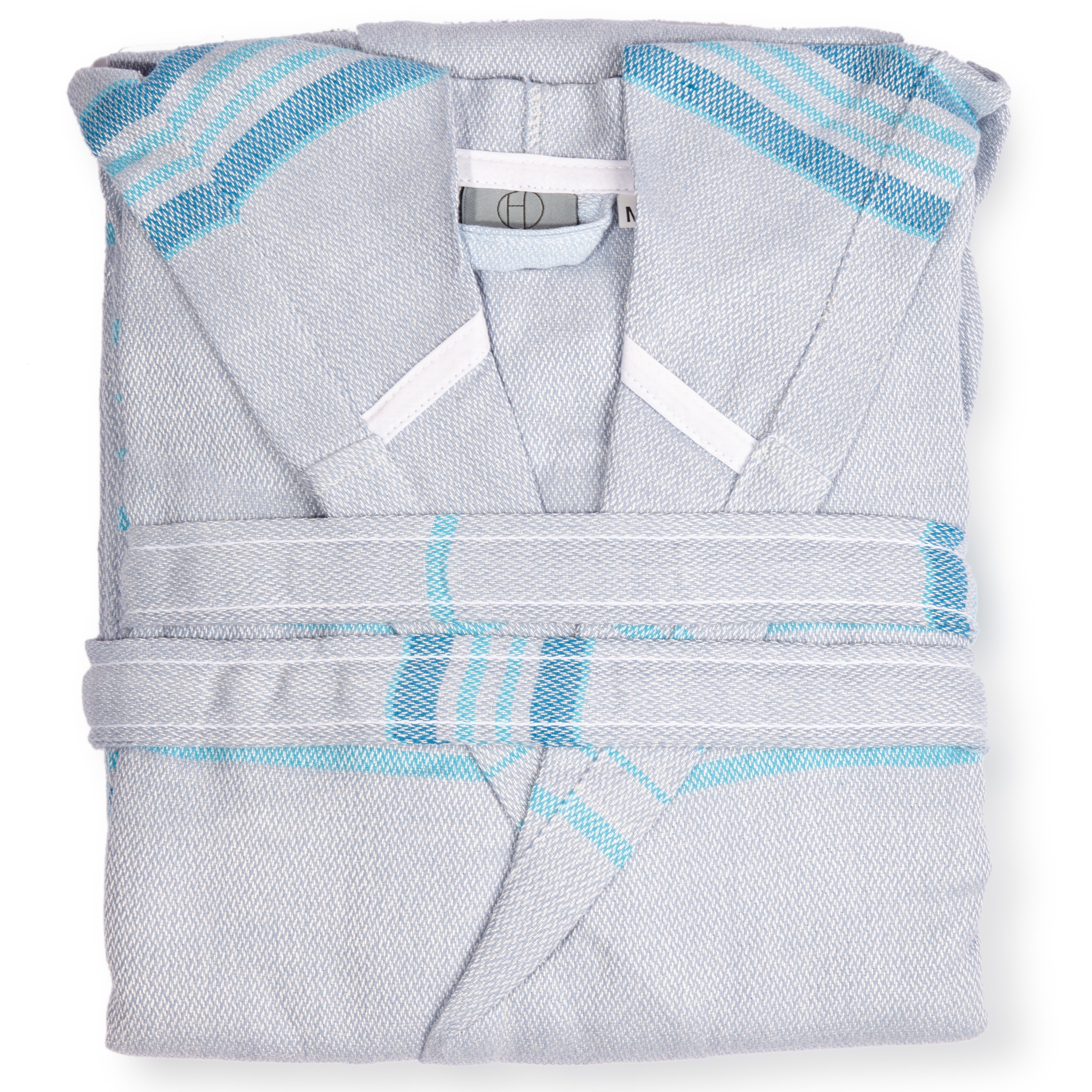 Antalya Unisex Bathrobe in Turquoise, made from recycled Turkish cotton, showcasing its soft texture and stylish design.