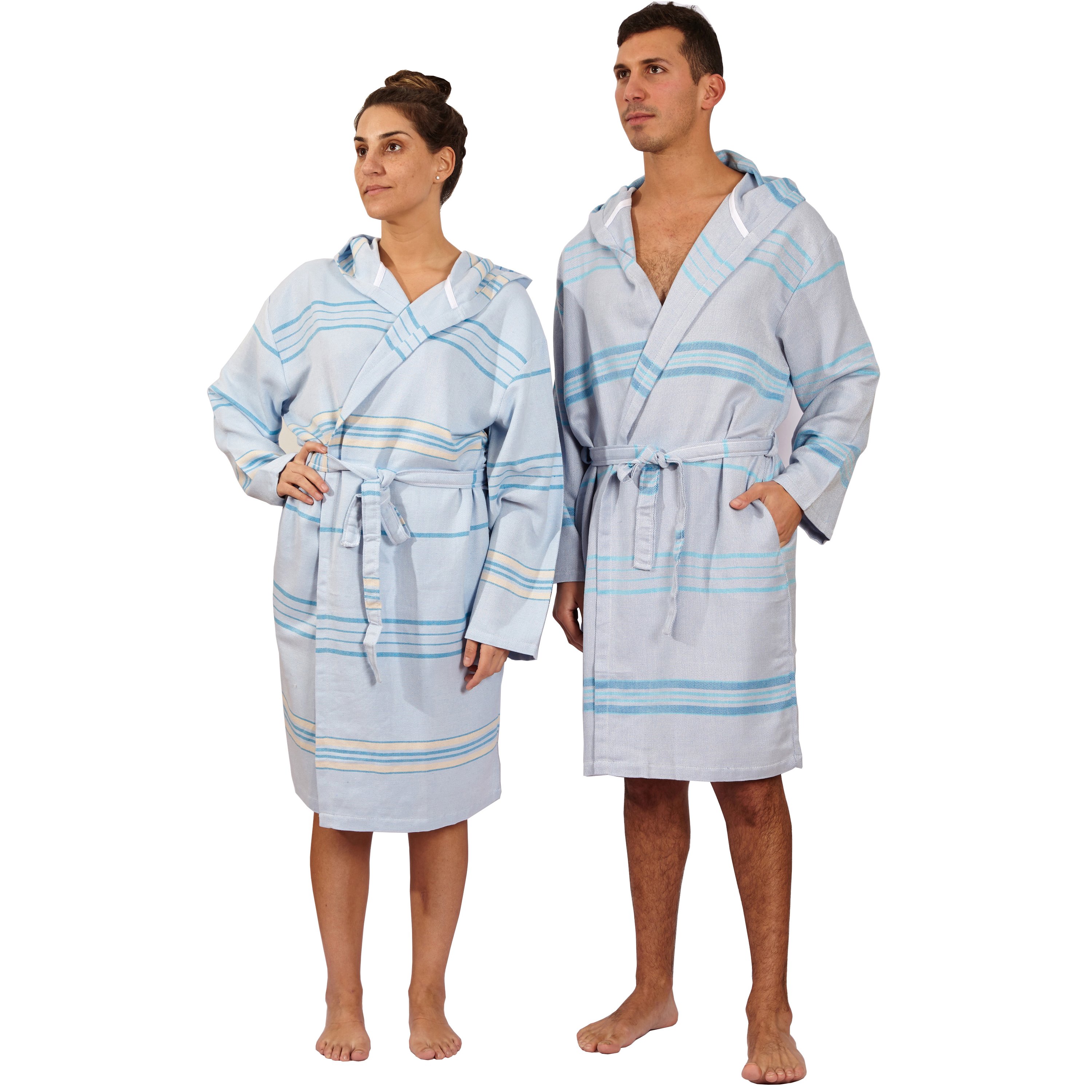 Antalya Unisex Bathrobe in Turquoise, made from recycled Turkish cotton, showcasing its soft texture and stylish design.