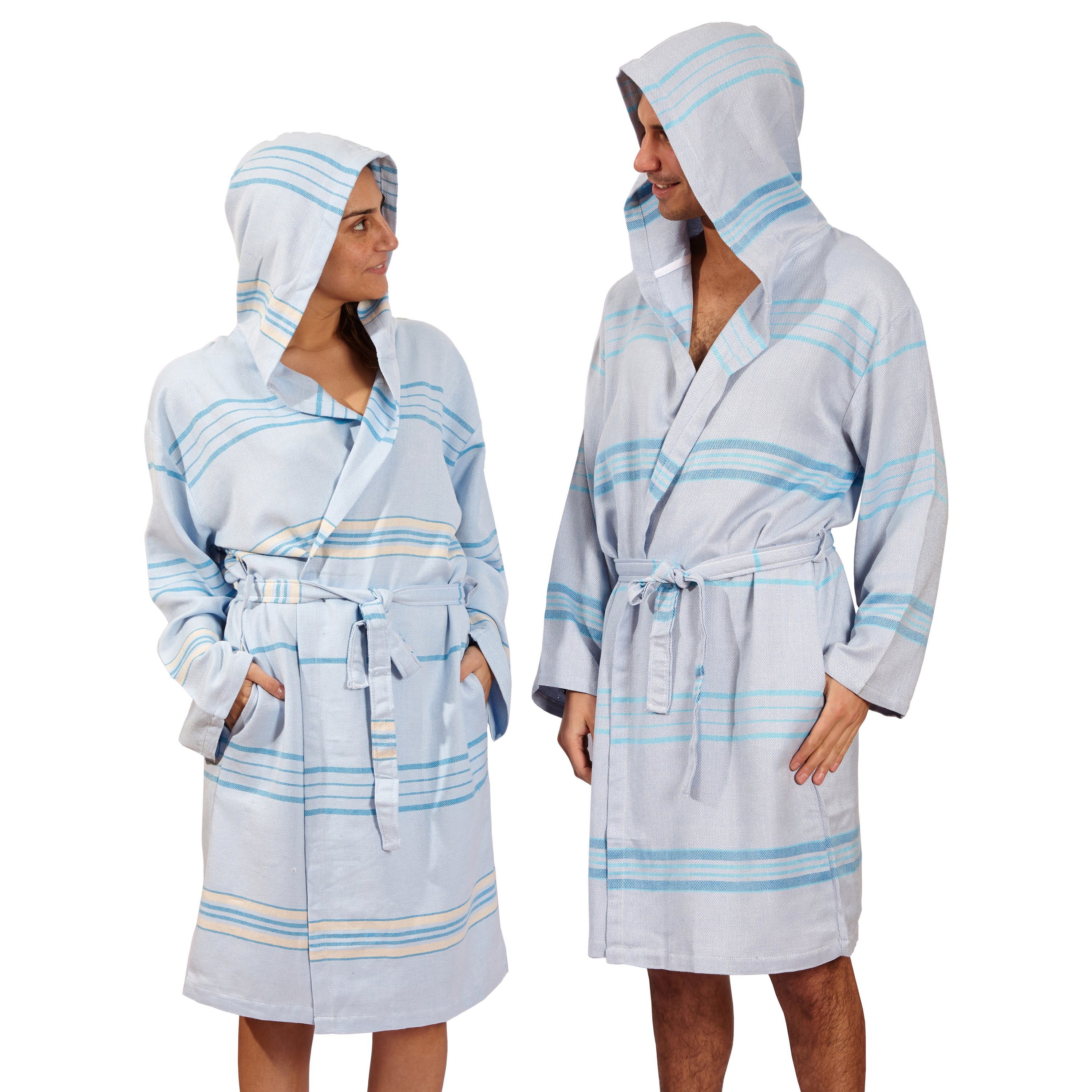 Antalya Unisex Bathrobe in Turquoise, made from recycled Turkish cotton, showcasing its soft texture and stylish design.