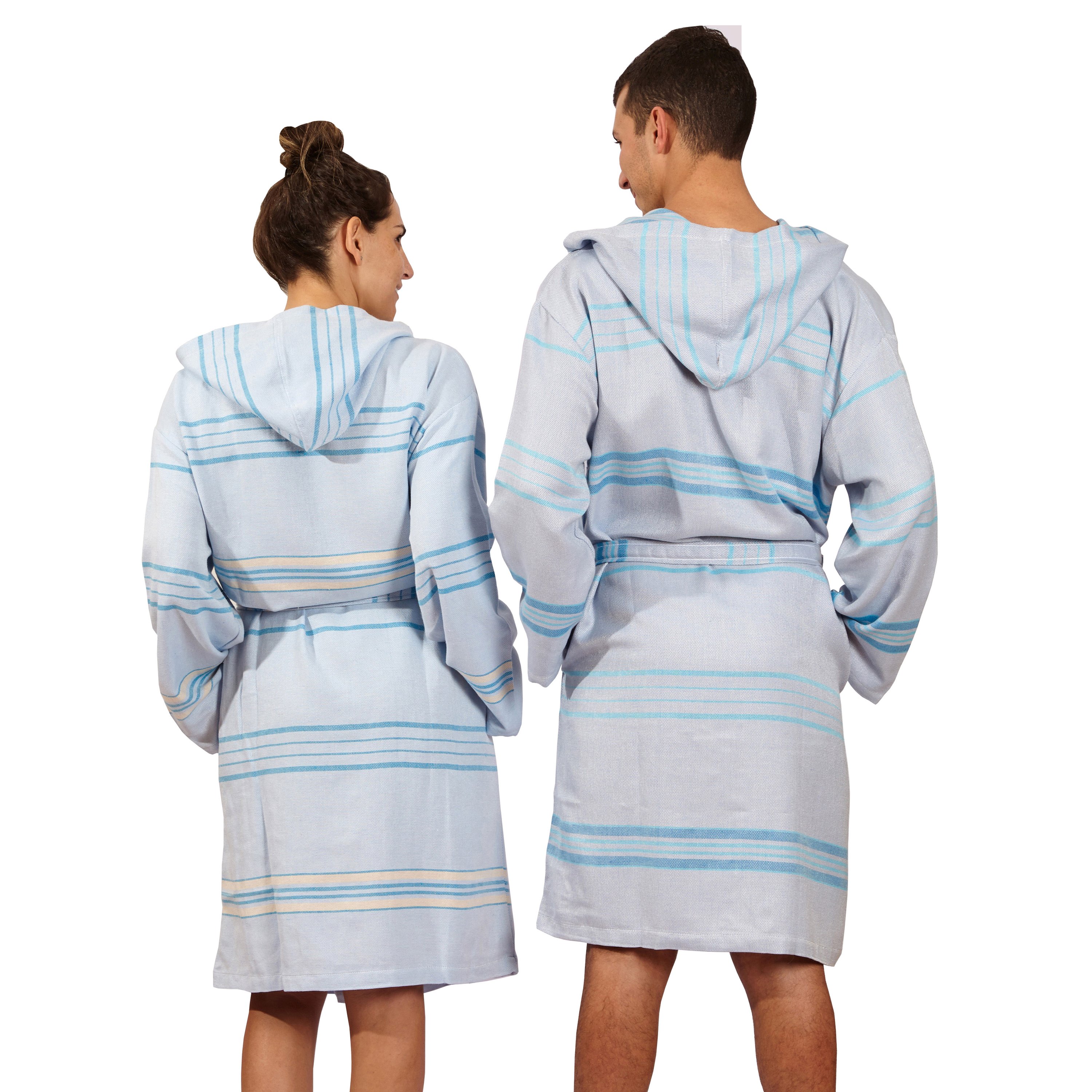 Antalya Unisex Bathrobe in Turquoise, made from recycled Turkish cotton, showcasing its soft texture and stylish design.