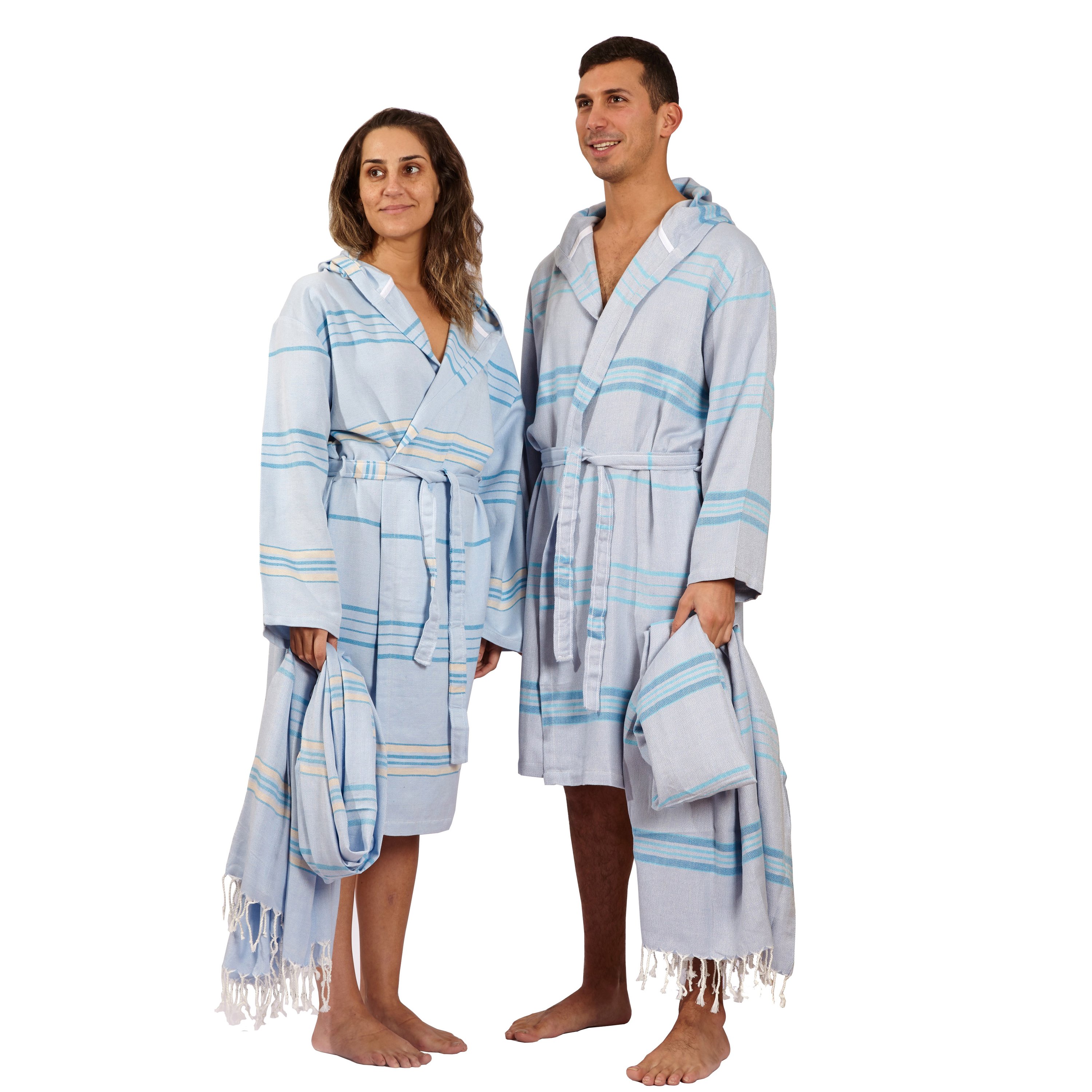 Antalya Unisex Bathrobe in Turquoise, made from recycled Turkish cotton, showcasing its soft texture and stylish design.