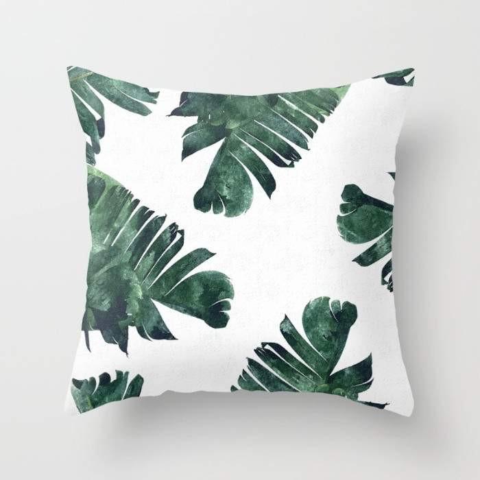 Banana Leaf Watercolor Pattern Cushion showcasing vibrant green leaves on a soft fabric background, perfect for home decor.