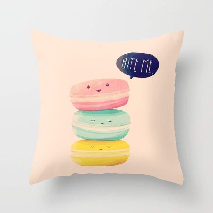 Bite Me Cushion featuring a playful design on a 16x16 throw pillow, made from durable polyester fabric.