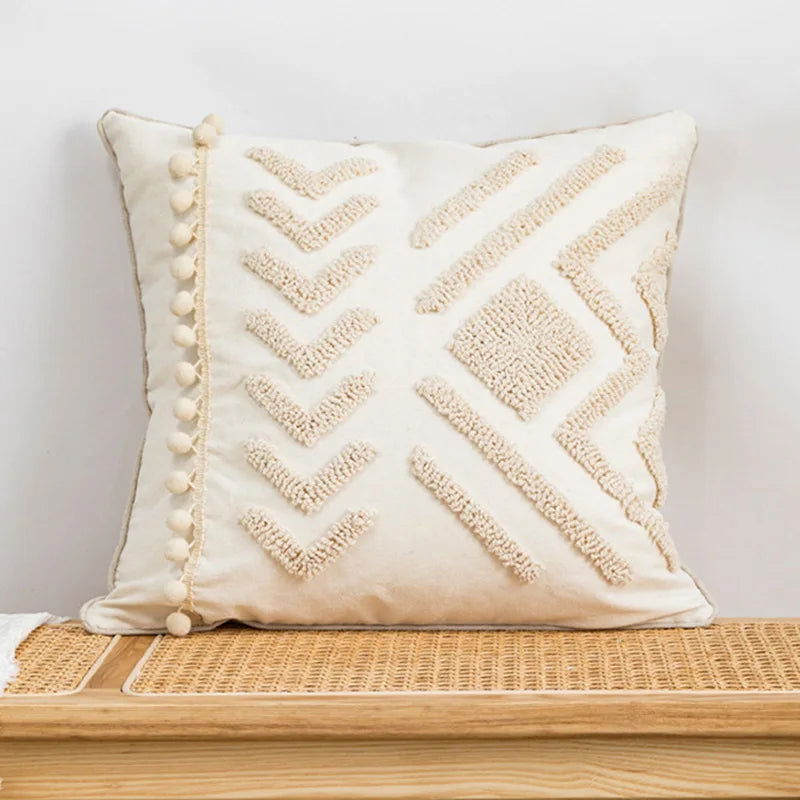 Boho Ethnic Pillow Cover featuring intricate ethnic patterns and vibrant colors, perfect for home decor.