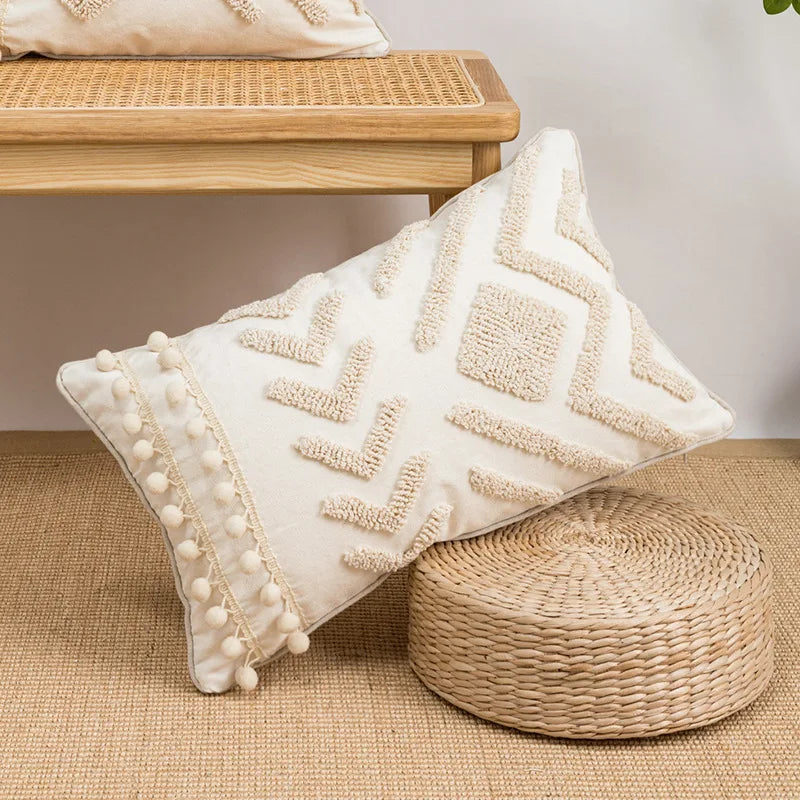 Boho Ethnic Pillow Cover featuring intricate ethnic patterns and vibrant colors, perfect for home decor.