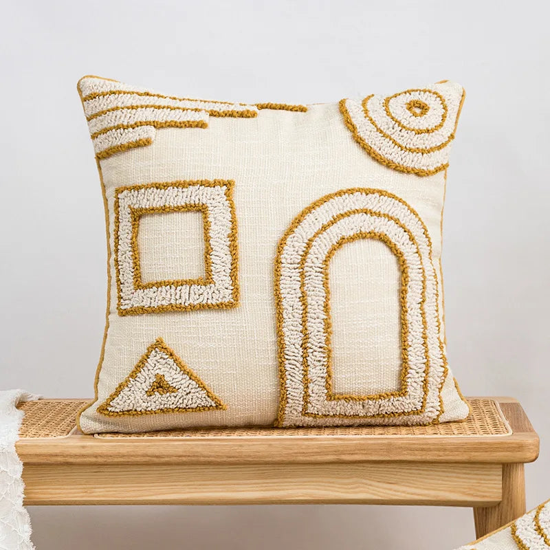 Boho Ethnic Pillow Cover featuring intricate ethnic patterns and vibrant colors, perfect for home decor.