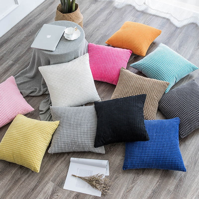 Corn Textured Corduroy Cushion Covers in square and rectangular shapes, showcasing vibrant colors and soft texture.