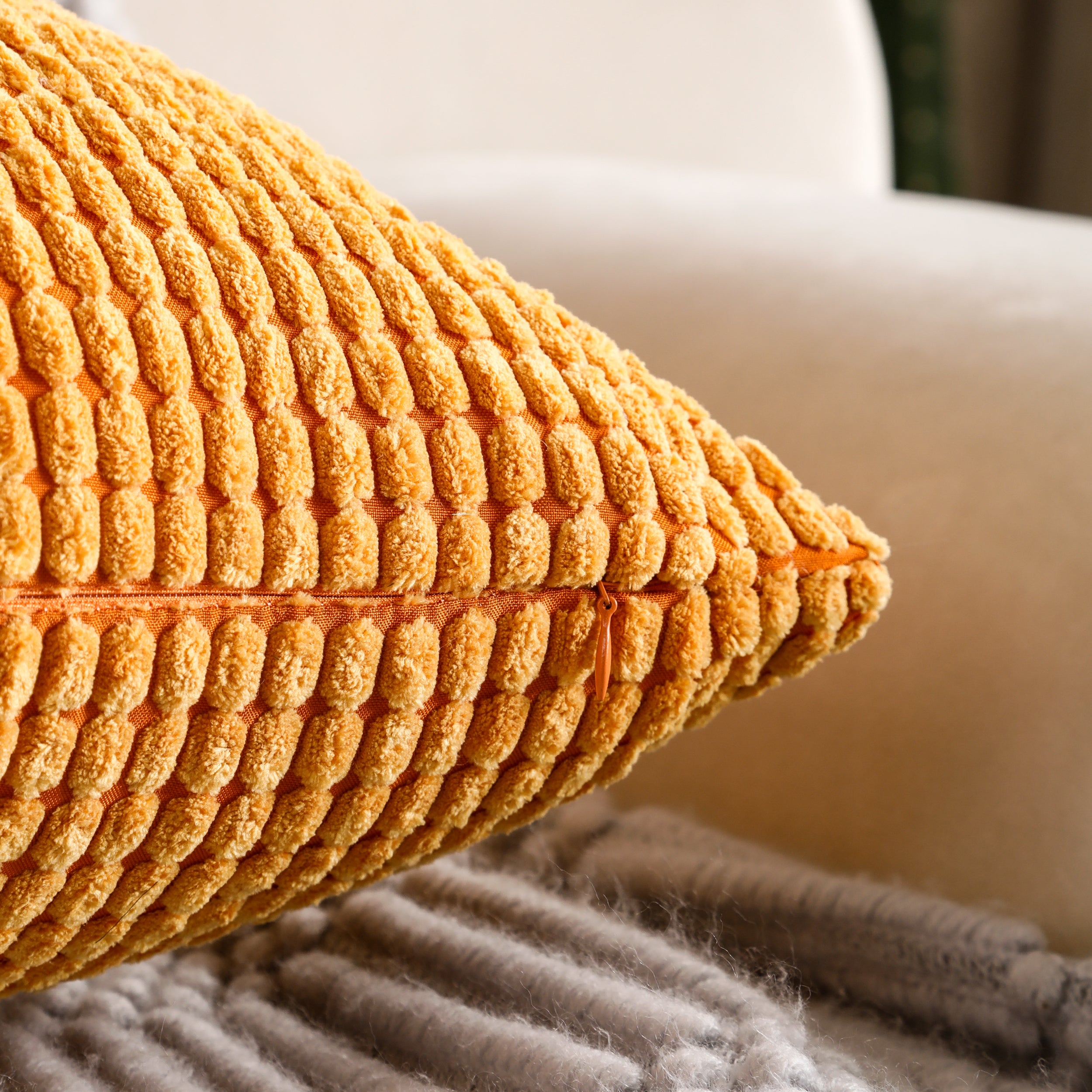 Corn Textured Corduroy Cushion Covers in square and rectangular shapes, showcasing vibrant colors and soft texture.