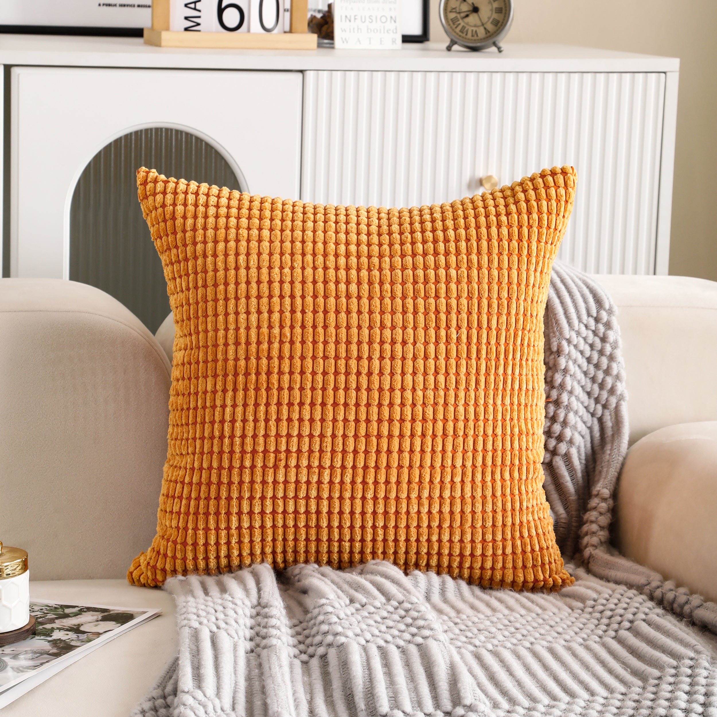 Corn Textured Corduroy Cushion Covers in square and rectangular shapes, showcasing vibrant colors and soft texture.