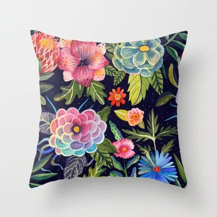 Cosmic Florals Cushion featuring vibrant floral patterns on a 16x16 throw pillow cover, made from 100% spun polyester.