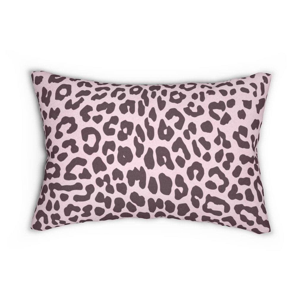 Decorative lumbar throw pillow featuring a stylish leopard print in pink and black, with a concealed zipper and removable insert.