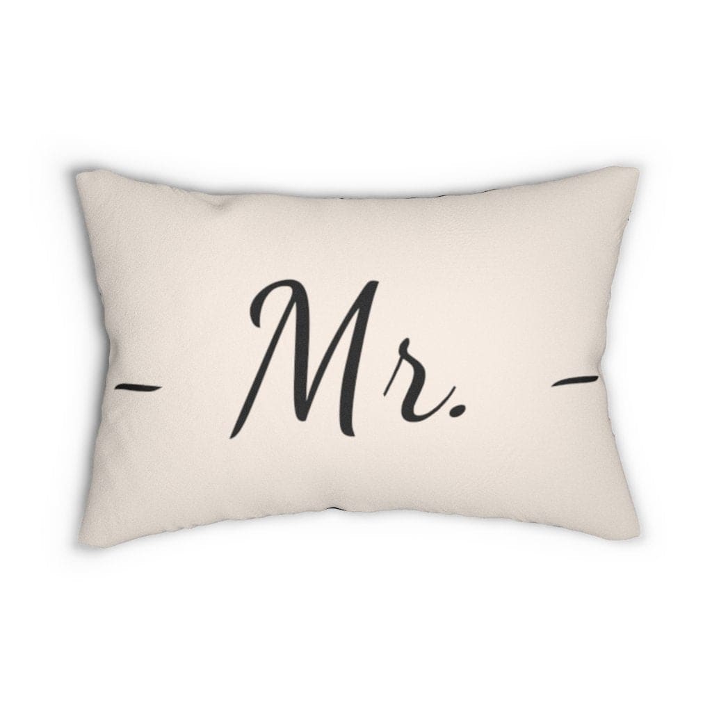 Mr. Decorative Lumbar Throw Pillow in beige and black with a stylish design and concealed zipper.