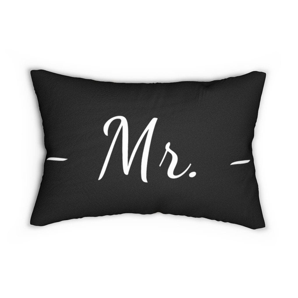 Mr. Decorative Lumbar Throw Pillow in beige and black with a stylish design and concealed zipper.