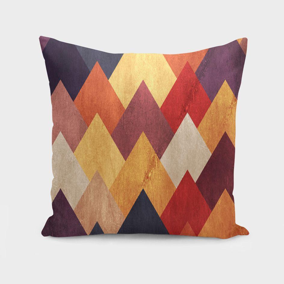 Eccentric Mountains Cushion featuring vibrant mountain design on both sides, made from durable polyester fabric with a concealed zipper.