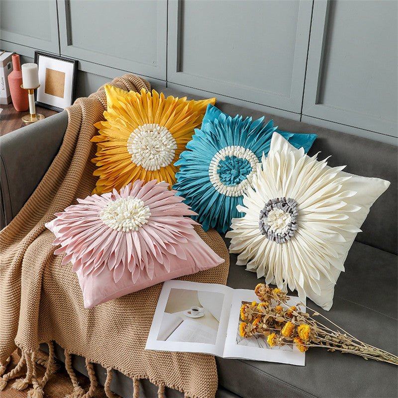 Fashion modern style white throw pillows with velvet stitching and fringed hem, showcasing a three-dimensional tufted design.