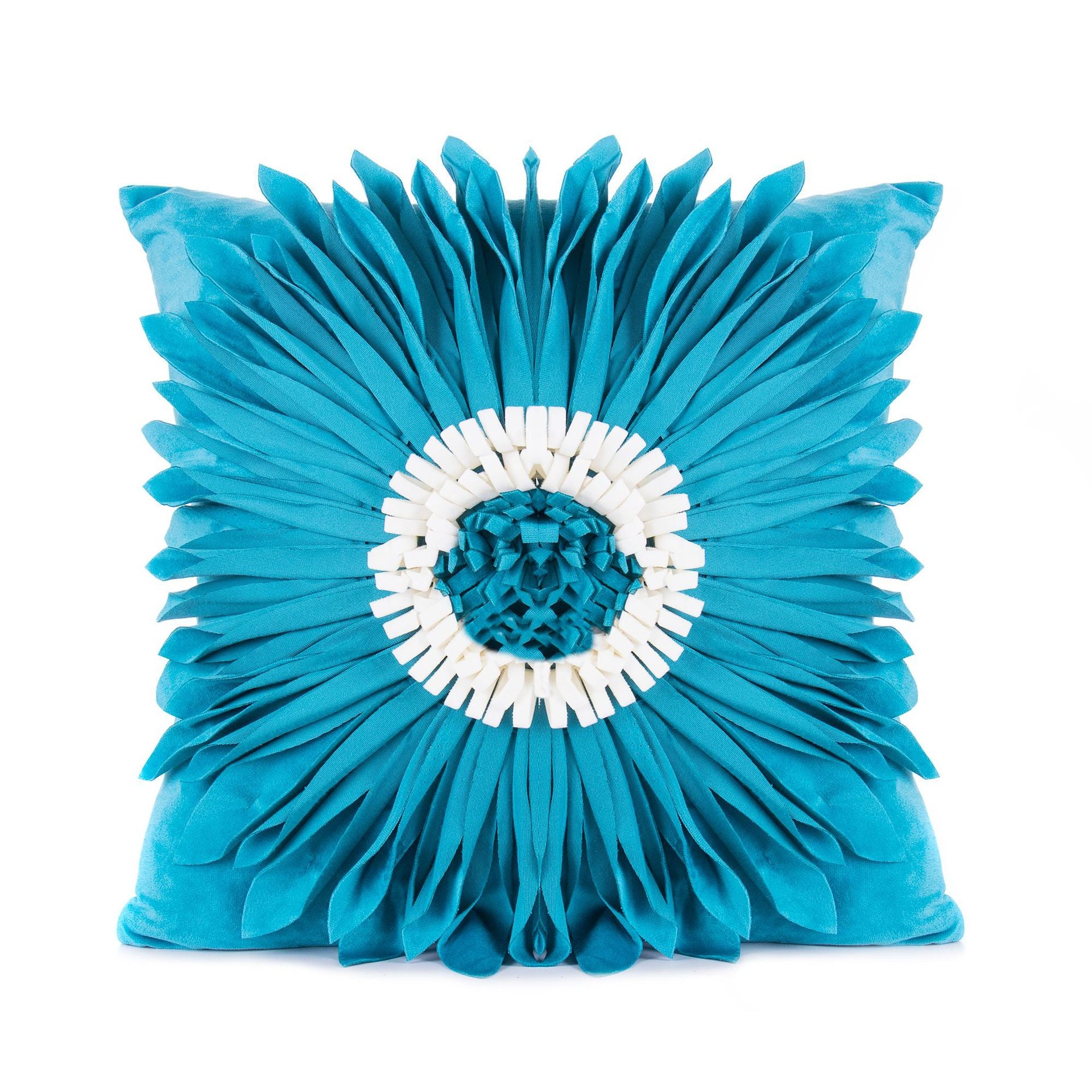 Fashion modern style white throw pillows with velvet stitching and fringed hem, showcasing a three-dimensional tufted design.