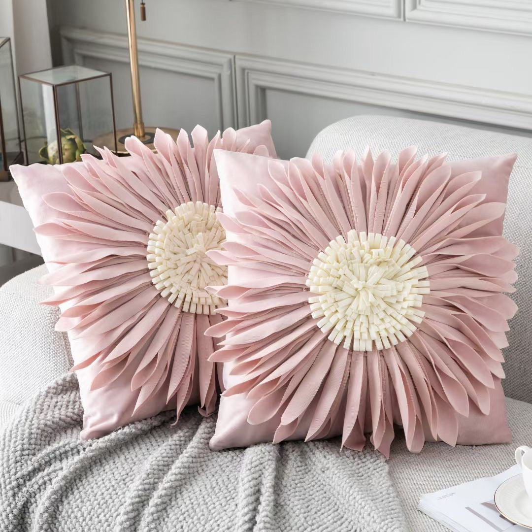 Fashion modern style white throw pillows with velvet stitching and fringed hem, showcasing a three-dimensional tufted design.