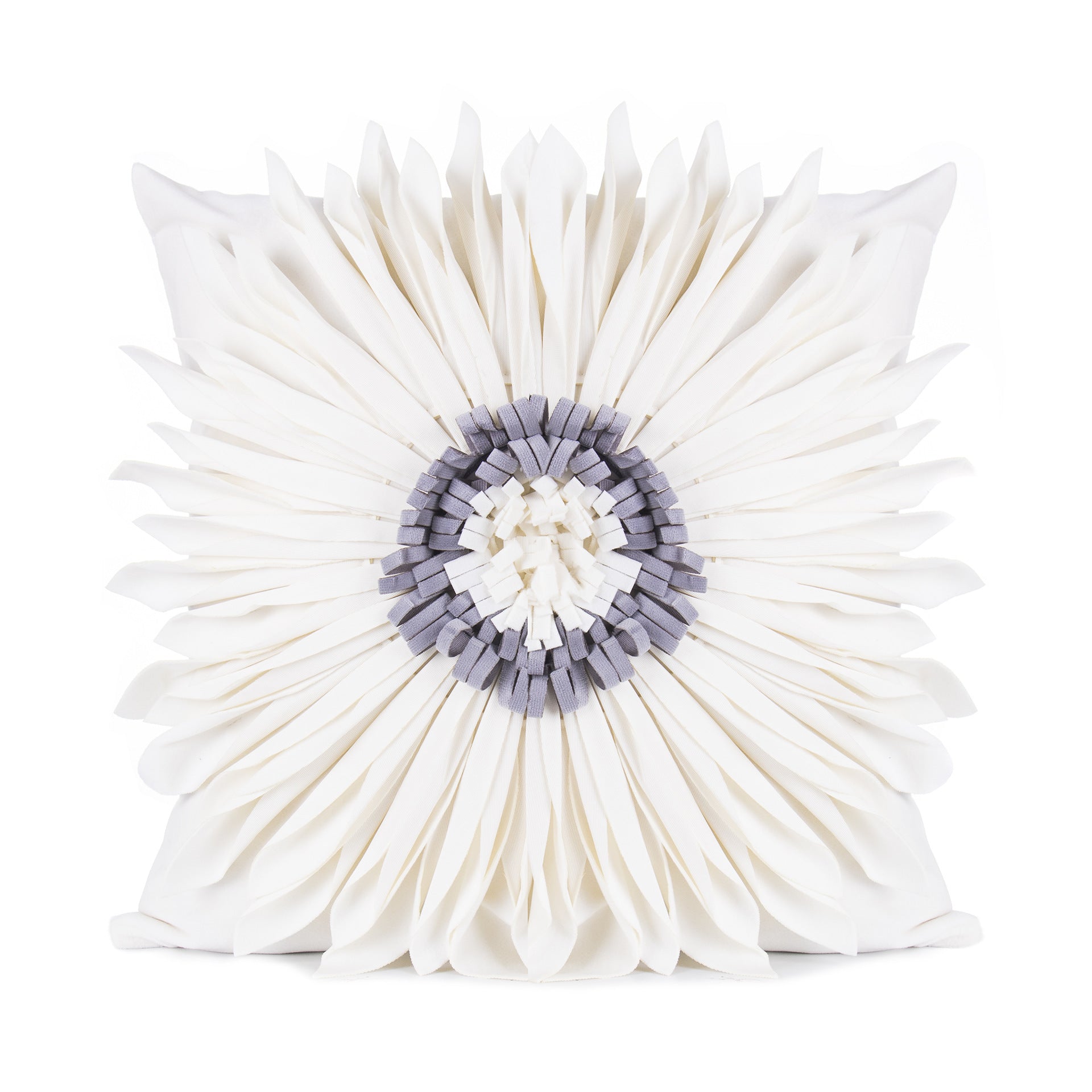 Fashion modern style white throw pillows with velvet stitching and fringed hem, showcasing a three-dimensional tufted design.