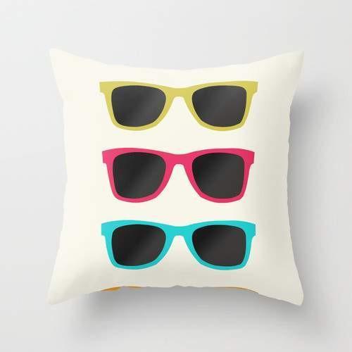 FAVORITE SUNGLASSES cushion with vibrant double-sided print, measuring 16x16 inches, featuring a concealed zipper.