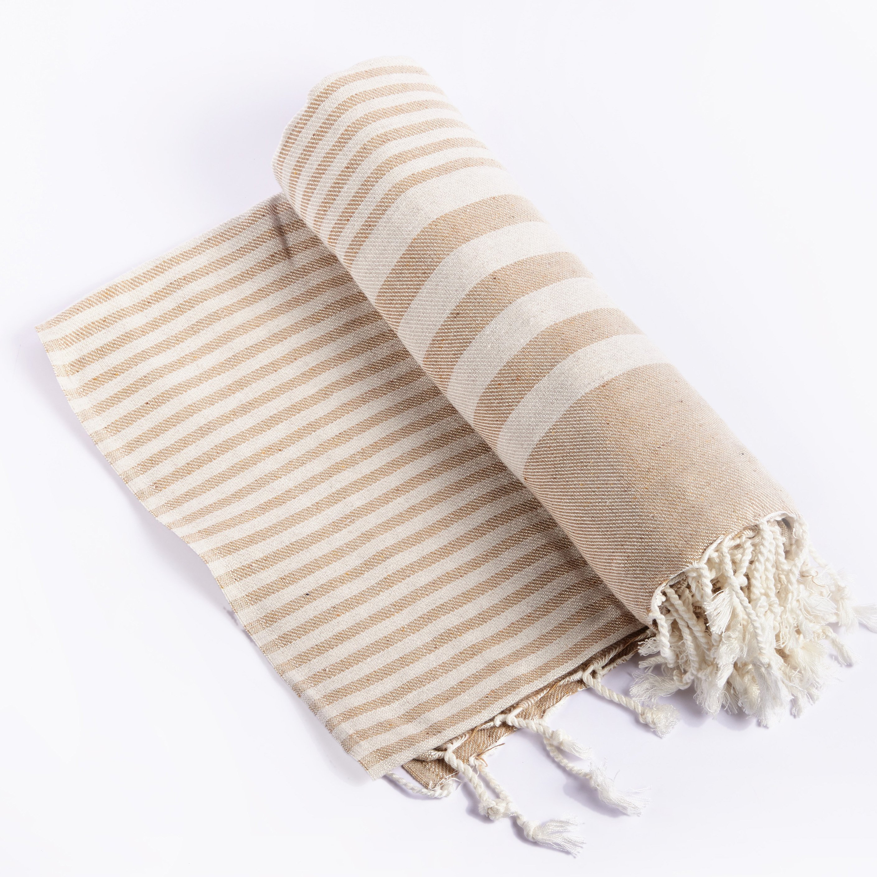 Fethiye Striped Throw Blanket in beige, showcasing its soft texture and stylish striped design, perfect for home or outdoor use.