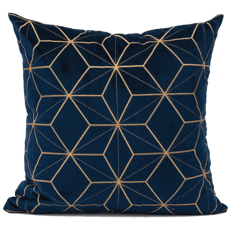 Gold plaid velvet cushion cover, 18x18 inches, showcasing a luxurious geometric pattern.