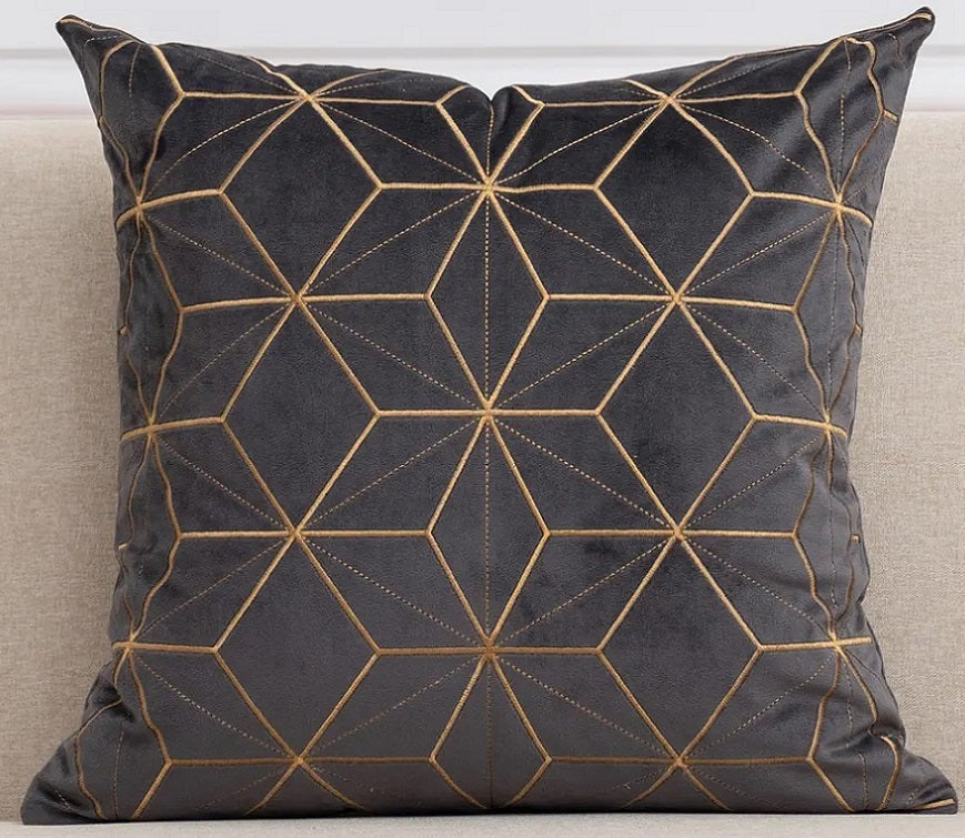 Gold plaid velvet cushion cover, 18x18 inches, showcasing a luxurious geometric pattern.