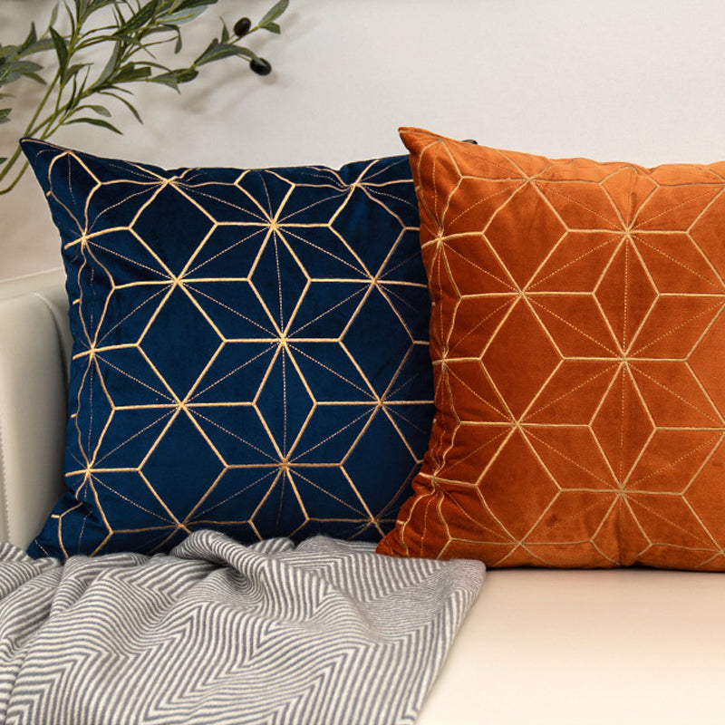 Gold plaid velvet cushion cover, 18x18 inches, showcasing a luxurious geometric pattern.