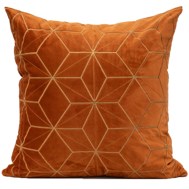 Gold plaid velvet cushion cover, 18x18 inches, showcasing a luxurious geometric pattern.