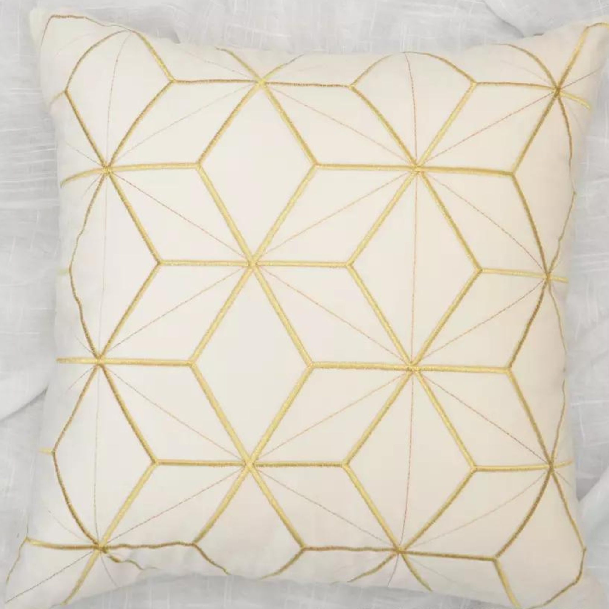 Gold plaid velvet cushion cover, 18x18 inches, showcasing a luxurious geometric pattern.