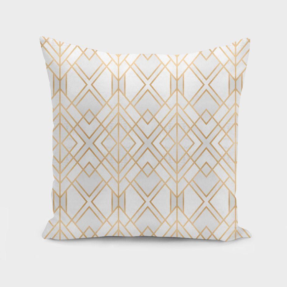 Golden Geo Cushion featuring a vibrant geometric design on 100% spun polyester fabric, ideal for home decor.