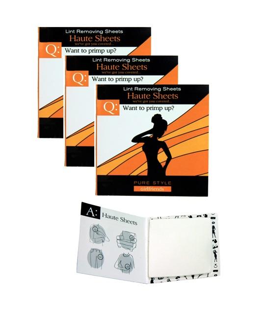 Haute Sheets lint remover booklets, compact and portable, perfect for on-the-go grooming.