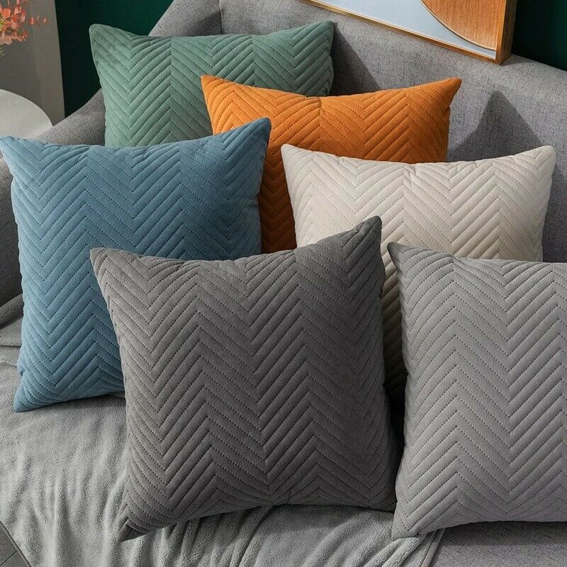 Herringbone Velvet Cushion Covers in a stylish geometric pattern, showcasing a luxurious velour texture, perfect for home and hotel decor.