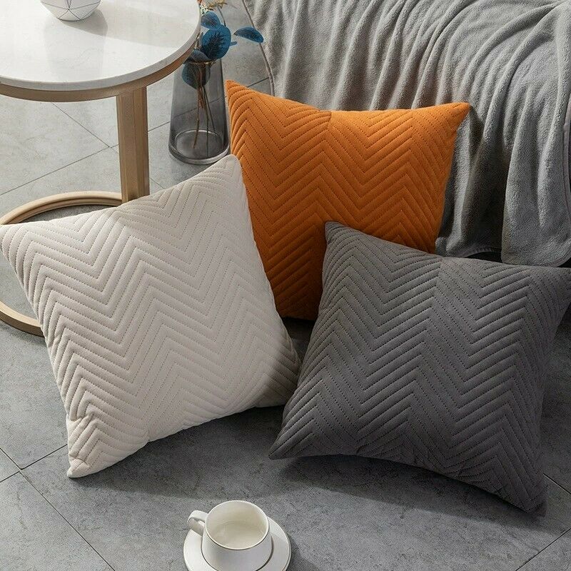 Herringbone Velvet Cushion Covers in a stylish geometric pattern, showcasing a luxurious velour texture, perfect for home and hotel decor.