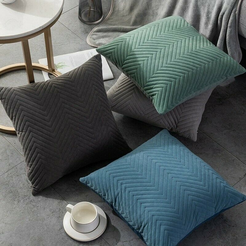 Herringbone Velvet Cushion Covers in a stylish geometric pattern, showcasing a luxurious velour texture, perfect for home and hotel decor.