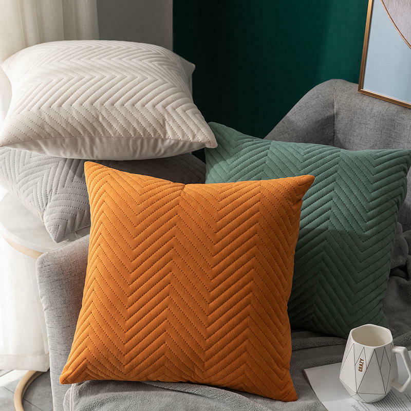 Herringbone Velvet Cushion Covers in a stylish geometric pattern, showcasing a luxurious velour texture, perfect for home and hotel decor.