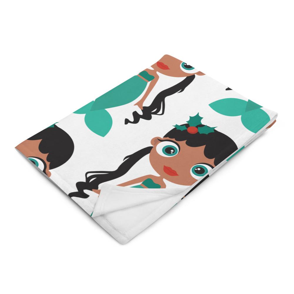 Kritter Christmas Mermaid Throw Blanket featuring a vibrant mermaid design on one side and a soft white reverse side, perfect for cozying up during the holidays.