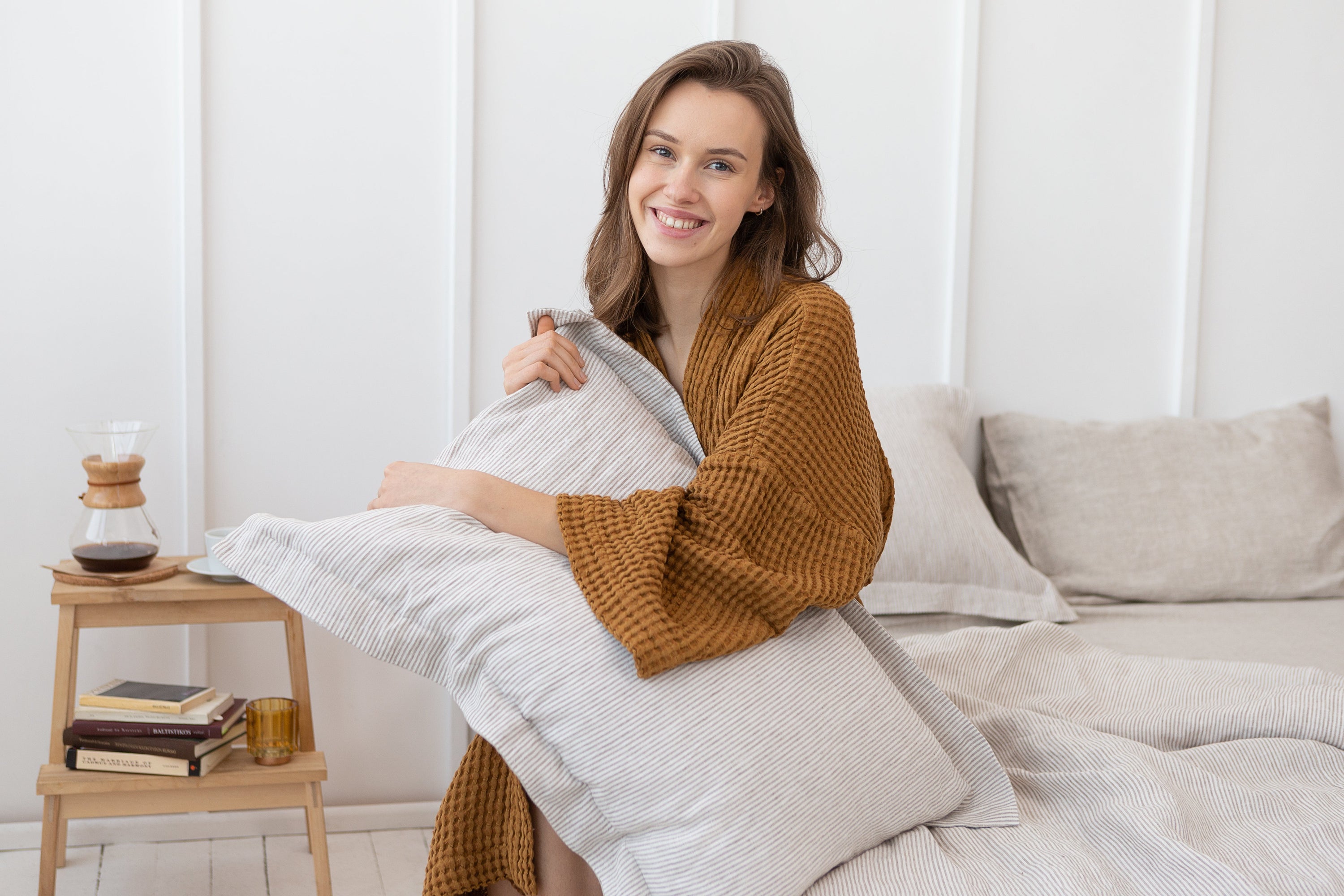 Honey Linen Sham Pillowcase made from 100% natural linen, showcasing its soft texture and warm color.