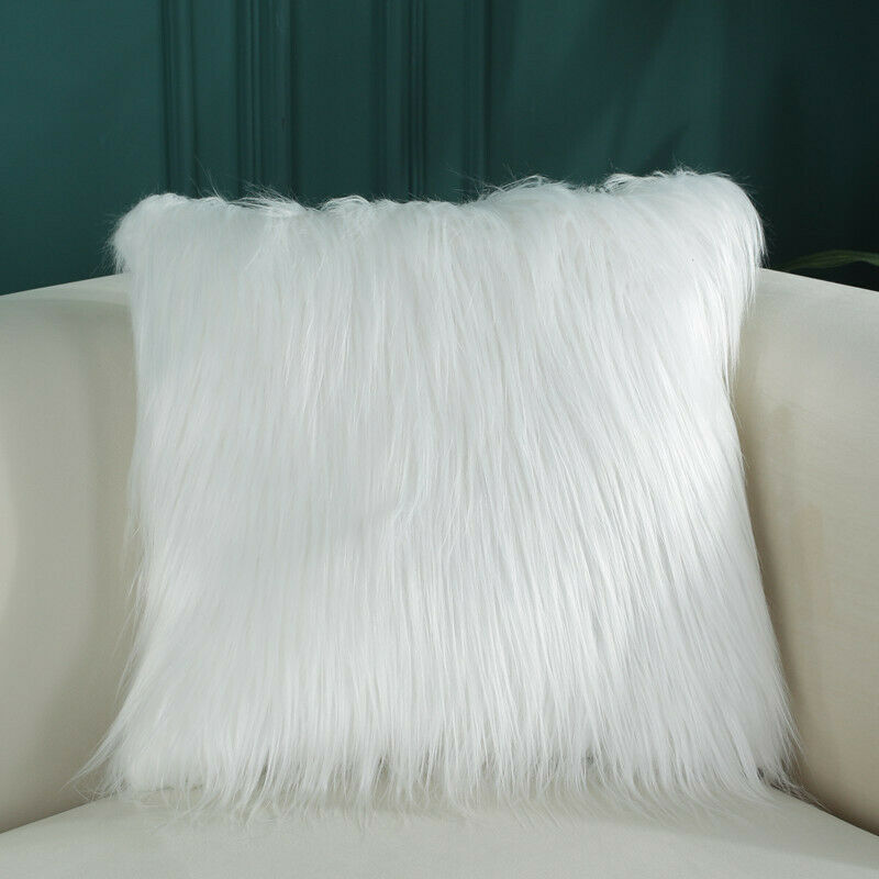 Luxurious long fur cushion covers in 18x18 inch size, featuring a soft velvet back, perfect for home decor.