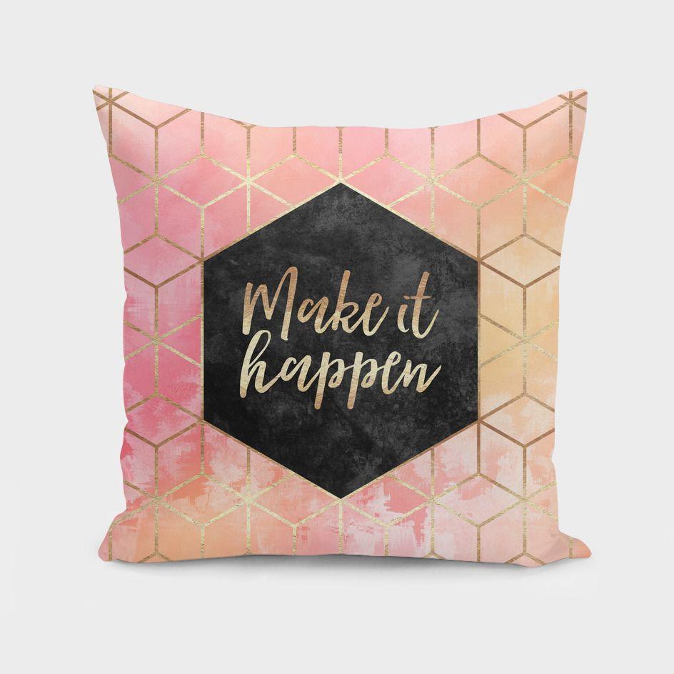 Make It Happen Cushion featuring double-sided print, 16x16 inches, made from 100% spun polyester poplin fabric with concealed zipper.