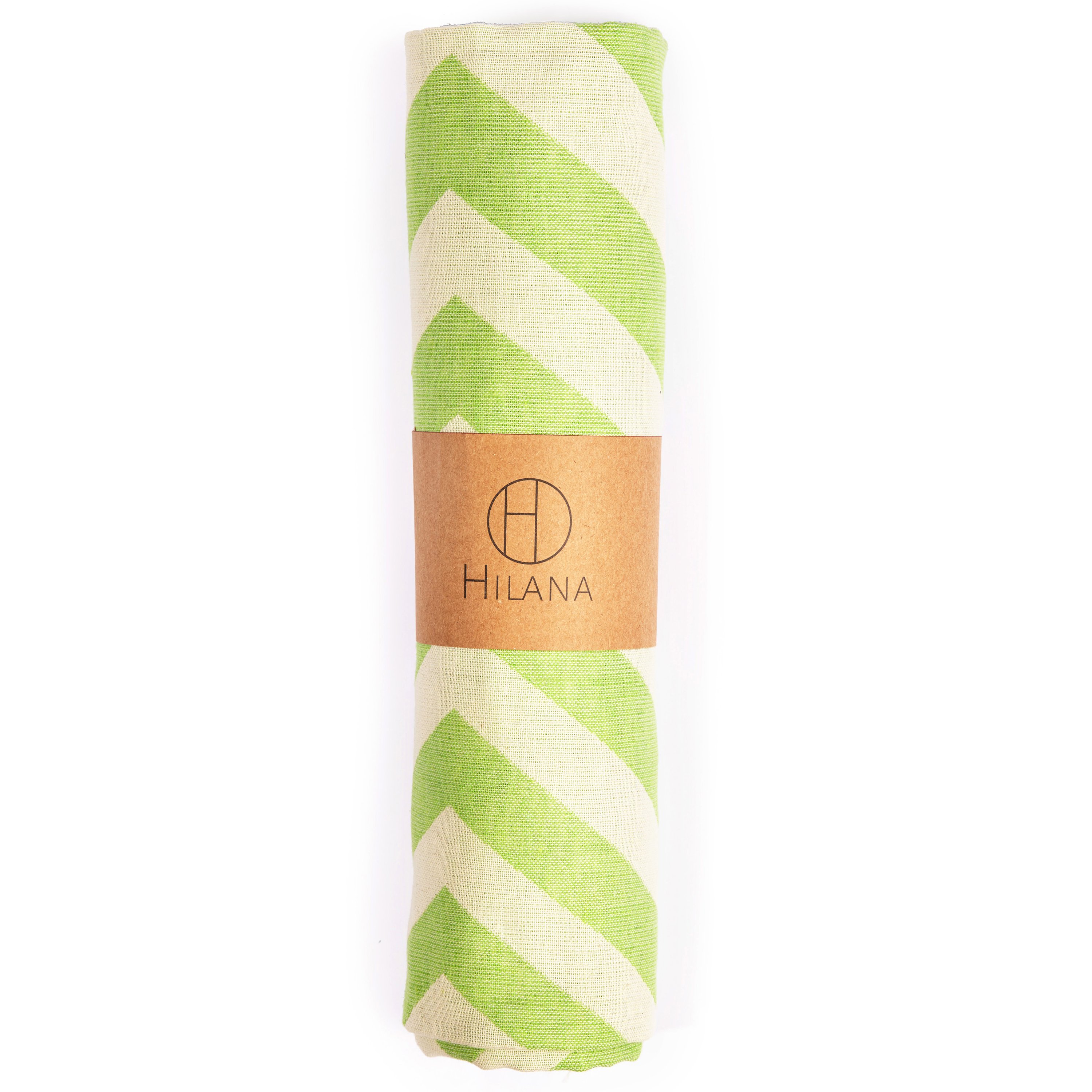 Mersin Chevron Towel in bright green with a chevron pattern, showcasing its soft texture and handcrafted tassels.