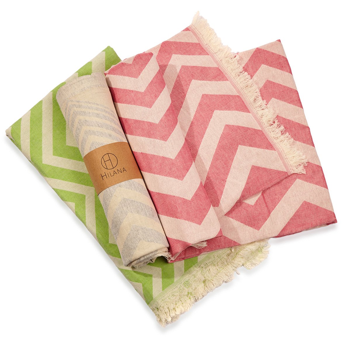 Mersin Chevron Towel in bright green with a chevron pattern, showcasing its soft texture and handcrafted tassels.