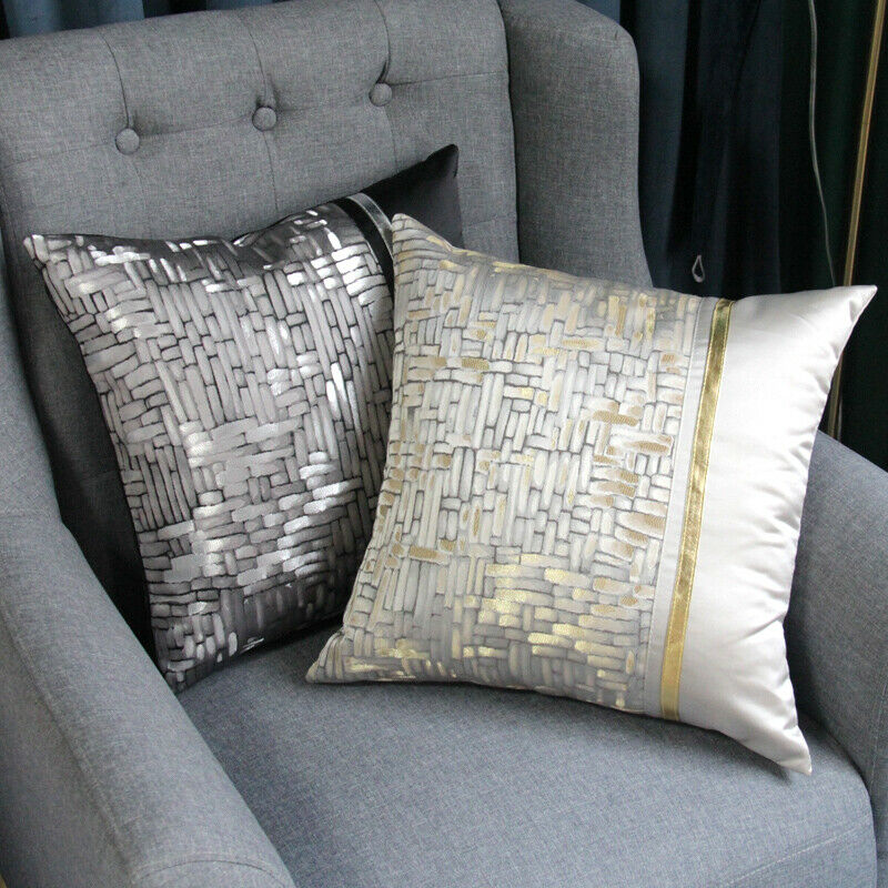 Modern Jacquard Silk Cushion Cover in checked pattern, 43x43 cm, perfect for home and hotel decor.