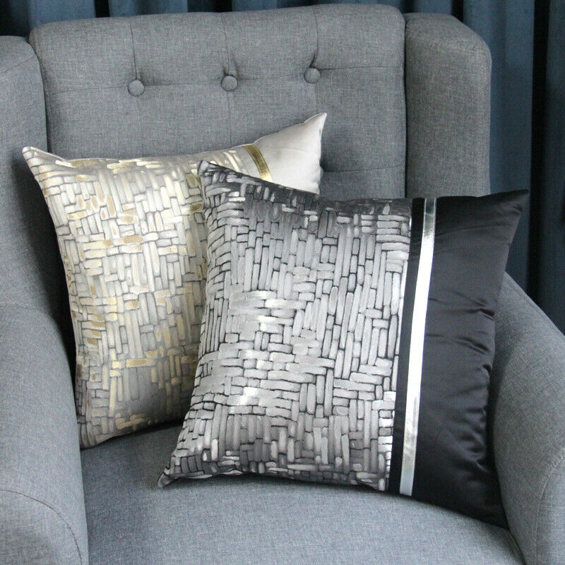 Modern Jacquard Silk Cushion Cover in checked pattern, 43x43 cm, perfect for home and hotel decor.