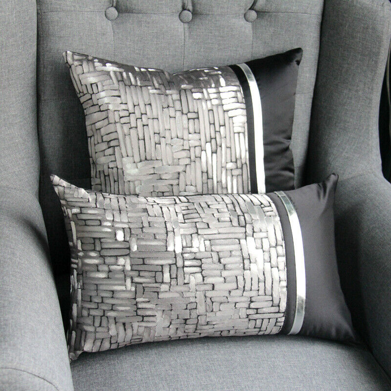 Modern Jacquard Silk Cushion Cover in checked pattern, 43x43 cm, perfect for home and hotel decor.